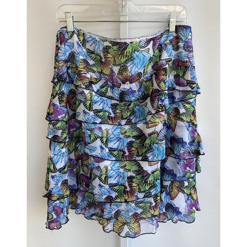 Alberto Makali sz 14 Butterfly Chiffon Tiered Skirt